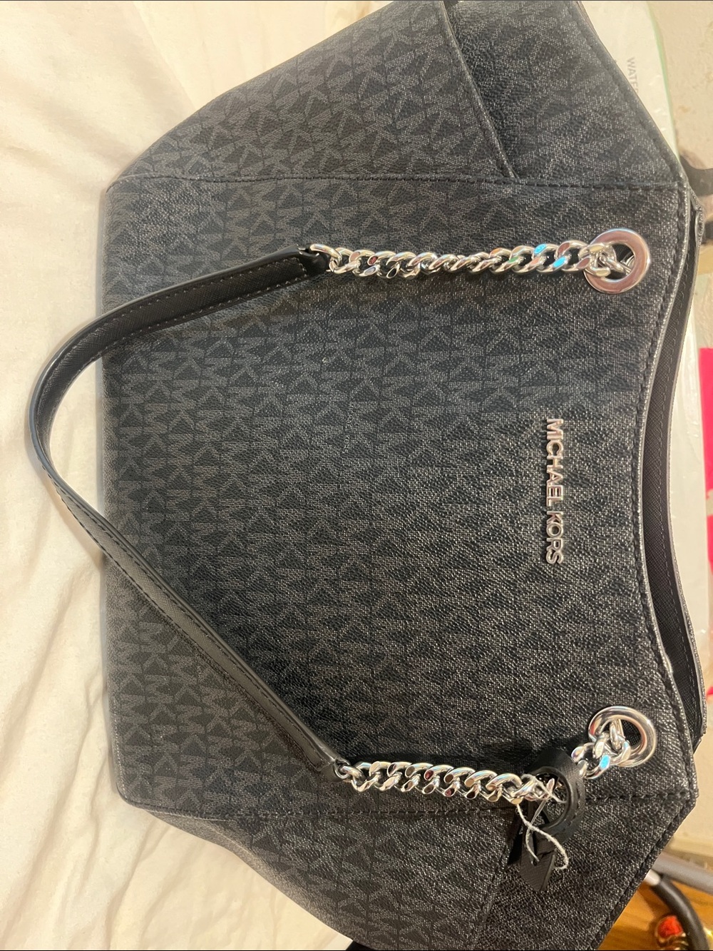 Michael Kors Black MK Signature Chain-Handle Tote